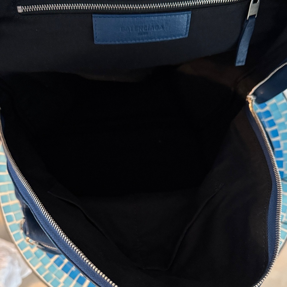 New Balenciaga Blue Lambskin Leather City Backpack - Picture 10 of 15